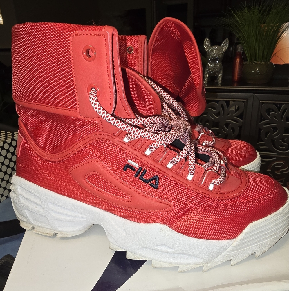Fila Disruptor Ballistic Red Mesh High Top Sneakers Size 10